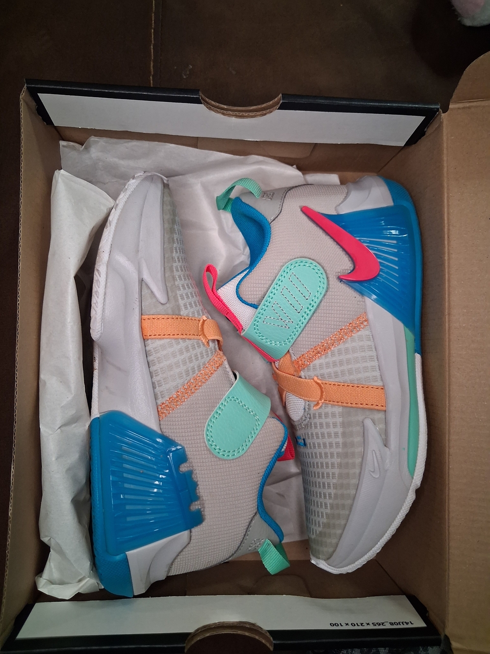 Nike Lebron Kids Gray Sneakers with Teal, Blue & Coral Accents
